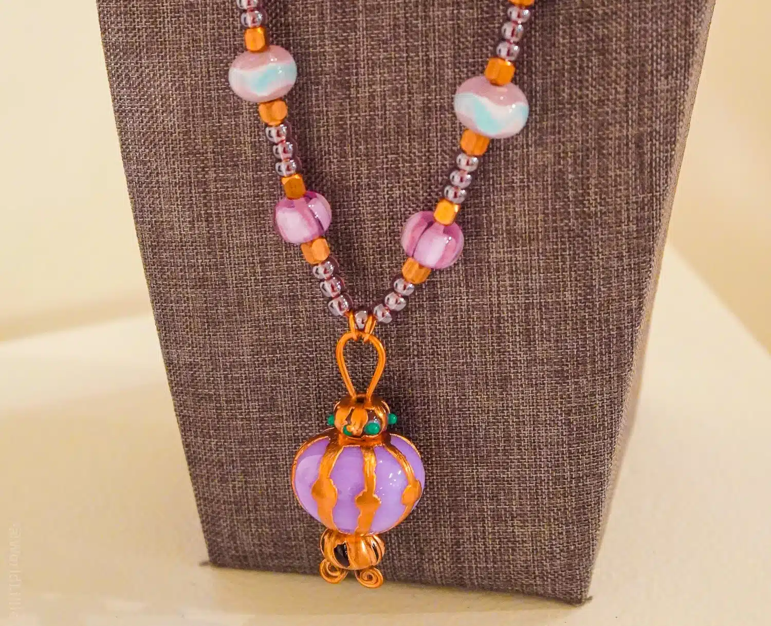 One of Joy's completed glass bead necklaces.