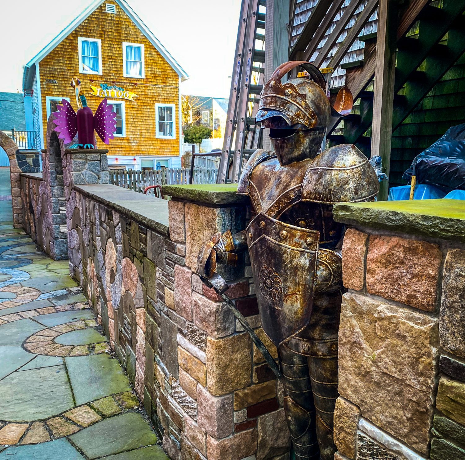 A suit of armor in the Provincetown art alley.