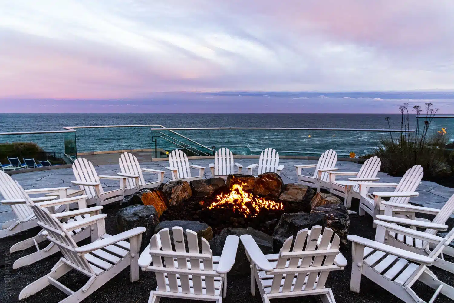 Outdoor fire pit at Cliff House, Maine.
