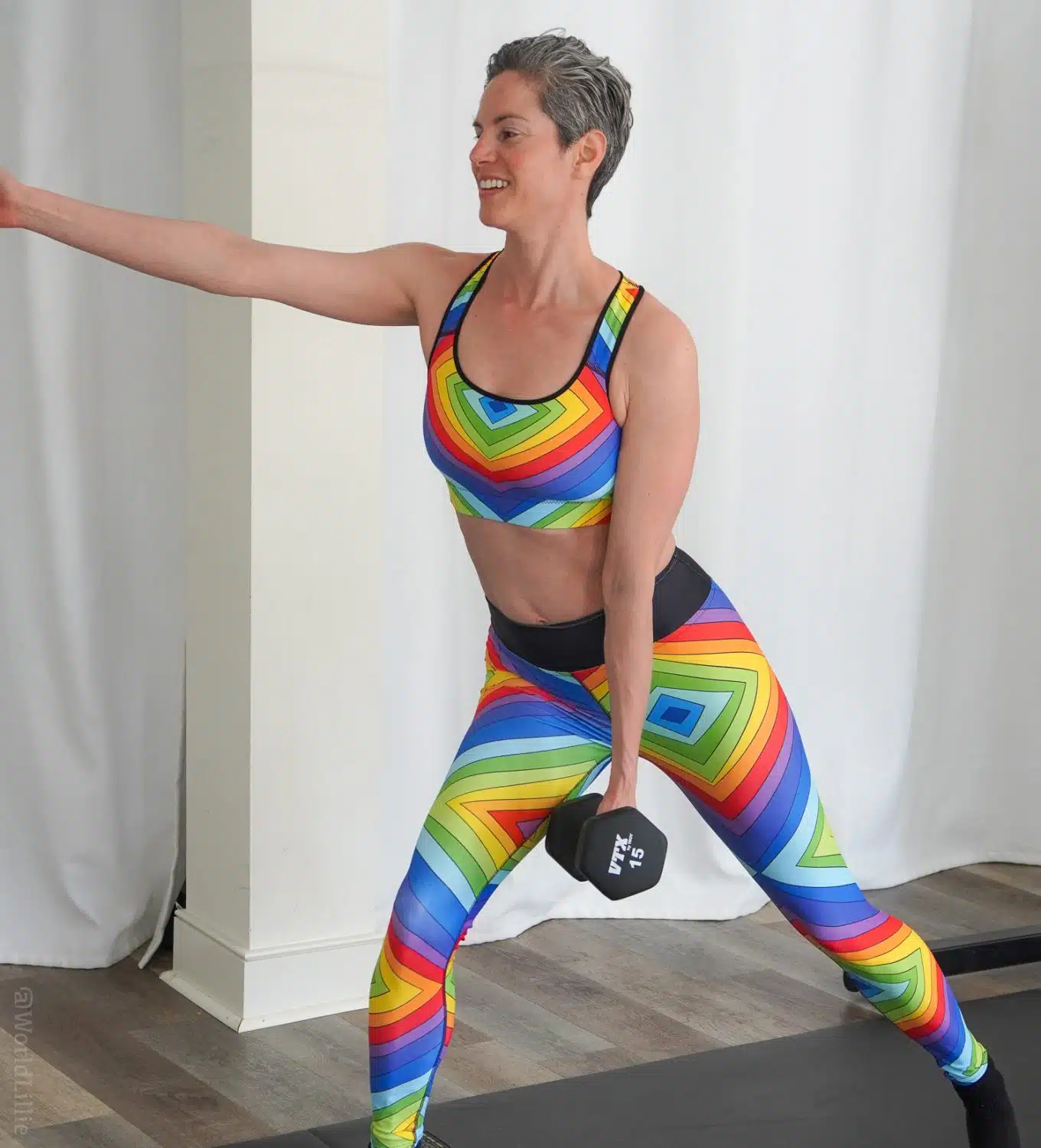 Moving into a side lunge exercise.