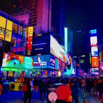 Broadway neon signs in Times Square, NYC.