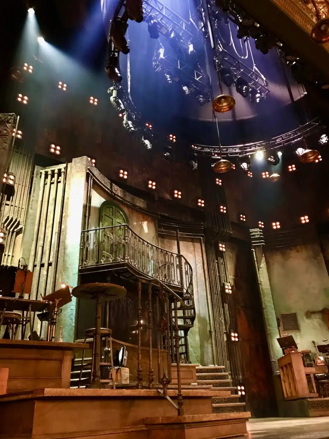 The stage and set for Hadestown in NYC.