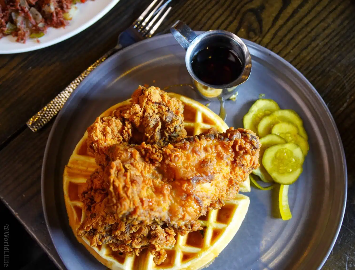 Chicken and waffles at Ledger!