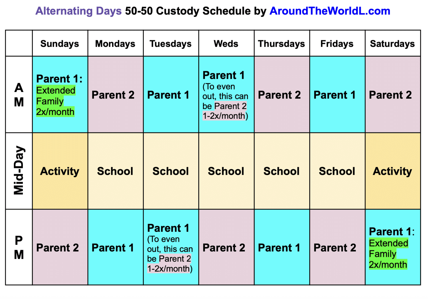 50-50 custody schedule