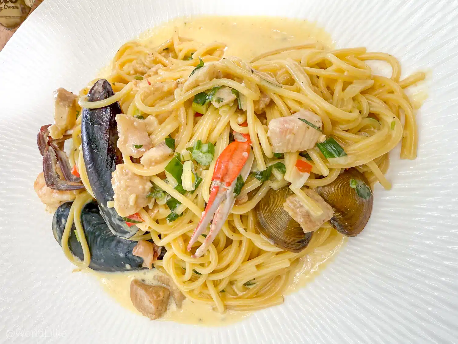 Seafood pasta that we enjoyed at our favorite Samara restaurant.